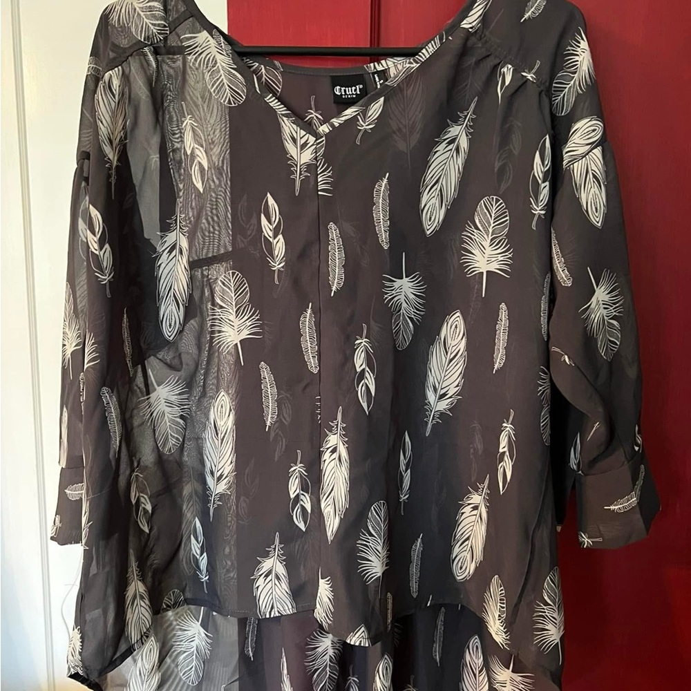 Cruel Girl Gray V-Neck 3/4 Sleeve Blouse